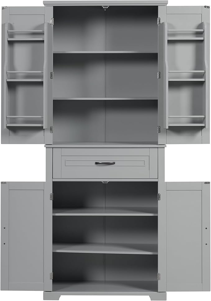 Favfurish 72" Tall Bathroom Storage Cabinet with Doors and Drawer,Modern Linen Cabinets w/Adjustable Shelves & Door Storage Rack,Freestanding Organizer for Bath Room,Study,Office,Kitchen Grey