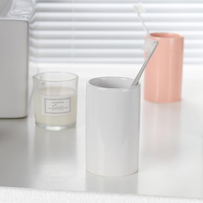 White Toothbrush Holder, Ceramic Bathroom Tumbler Cups,Toothbrush Cup, Bathroom Counter Organizer(300ml)