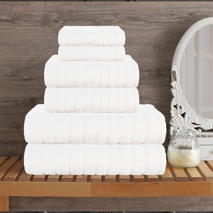 CASA COPENHAGEN Ecstatic Designed in Denmark 600 GSM Hotel & Spa, Kitchen & Bath Set of 6 Egyptian Cotton Towels - 2 Bath Towels, 2 Hand Towels, 2 Washcloths - White