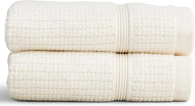 Preston Lane Douro Washcloth Set – 2 Pack Luxury Cotton Towels, Ultra Soft & Absorbent, Quick-Dry Spa-Quality Bathroom Towels, Made in Portugal, Alabaster