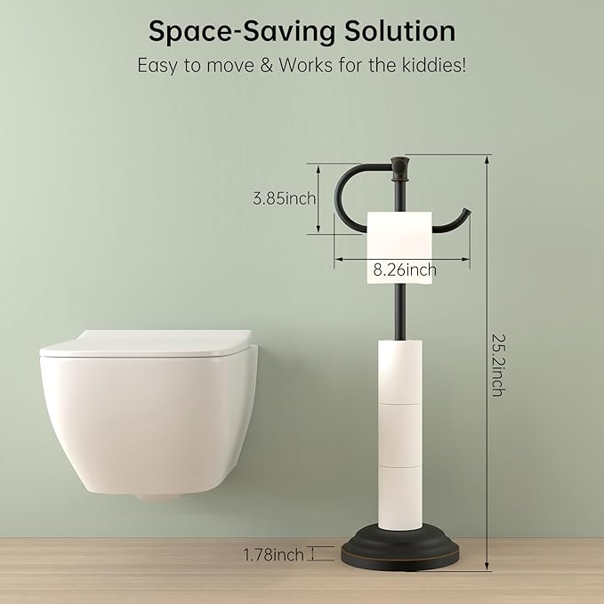 Hoimpro 25" Toilet Paper Holder Free Standing, Floor Bathroom Toilet Paper Tissue Roll Holder with Shelf Stand for 4 Rolls with Storage, Freestanding Handle Hardware Accessories Rack Oil Rubbed Bronze