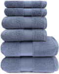 Maisonette Elegance 100% Organic Cotton Turkish Bathroom Towels Set, Ideal Quick Dry Luxury Washcloths, Hand & Large Bath Towels for Shower (6 Pack), Dark Blue (Mineral)