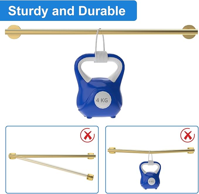 24 Inch Brushed Gold Towel Bar for Bathroom Wall, SUS304 Stainless Steel Bathroom Towel Rack Wall Mounted, Total Length 26-Inch Shower Towel Holder Rod, Modern Home Decor