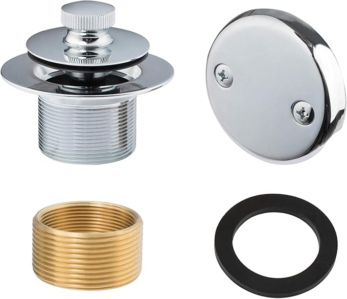 Artiwell Lift & Turn Tub Trim Set with Two-Hole Overflow Faceplate, All Brass Bathtub Conversion Kit Assembly with 2-Hole Overflow Face Plate and Universal Fine/Coarse Thread (Chrome Plated)