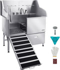 VEVOR Dog Bath Tub, Professional 50 Inch 304 Stainless Steel Dog Washing Station Anti-Slip Ramp & Storage Drawer, Hot Cold Water Faucet and Showerhead for Large Medium Small Dogs (Left Door)