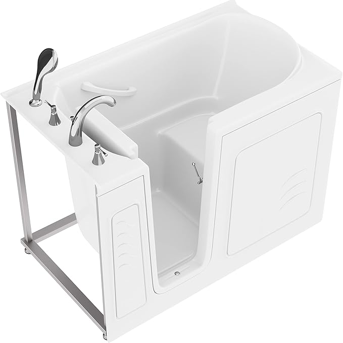ANZZI Walk In Tub 53'' x 30'' Left Drain Soaking Bathtub in White Walk-In Soaker Tub with Easy Access Safe Grab Bars and Slip-Resistant Material and Quick Fill Faucet