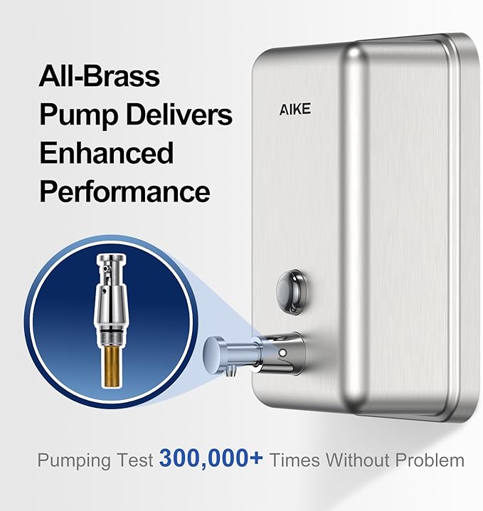 AIKE 37oz Surface Mount Stainless Steel Soap Dispenser for Commercial,Brushed Stianless Steel Finish Model AK1003
