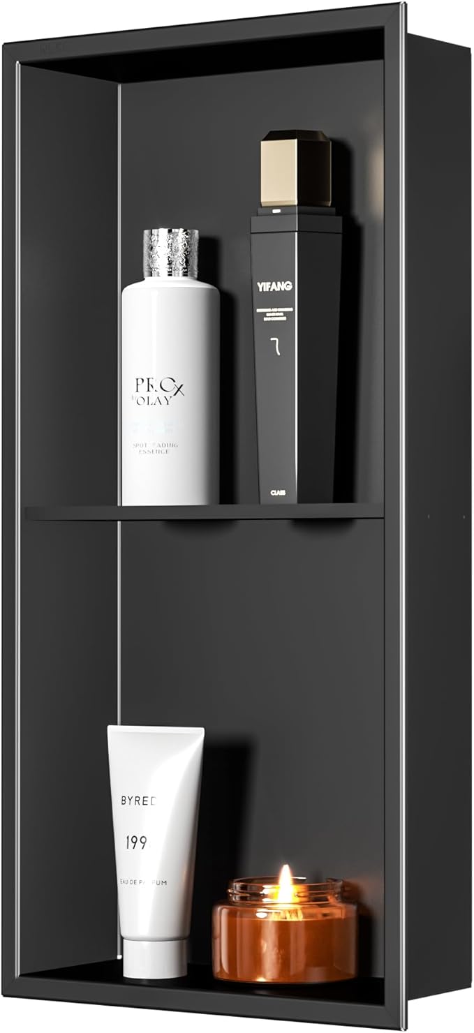 Stainless Steel Shower Niche 24" X 12", No Tile Needed Wall Niche Double Shelves, Recessed Shower Shelf for Bathroom Storage, Matte Black