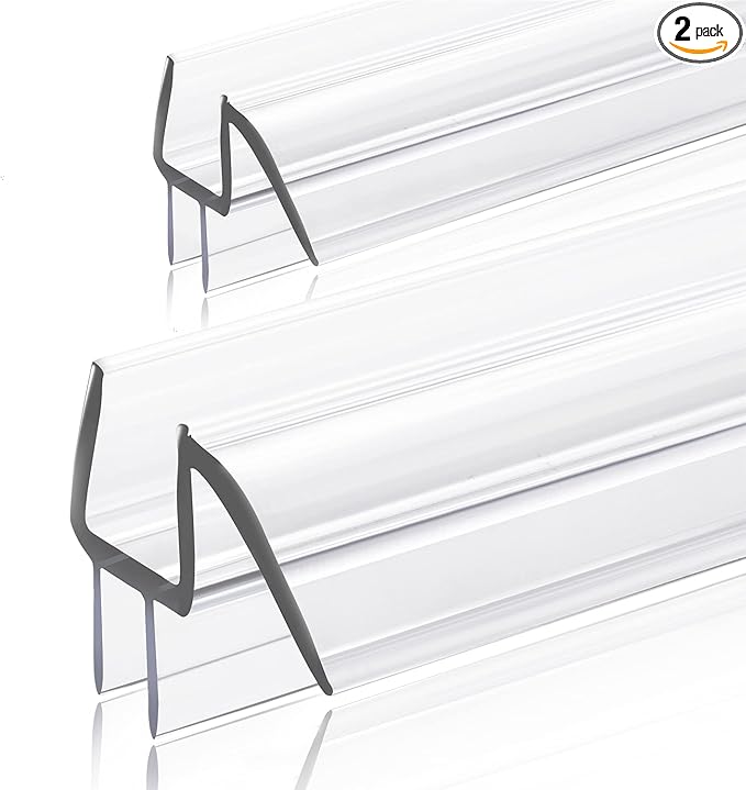 2-Pack Ultra Clear Shower Door Bottom Seal (1/4'' X 39'', Polycarbonate) Frameless Glass Shower Door Seal Strip Shower Door Sweep - Stop Shower Leaks and Create a Water Barrier