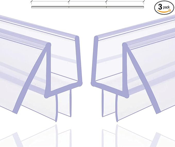 B1 Shower Door Bottom Seal Sweep Stop Shower Leaking, 3-Pack*15.7inch Frameless Glass Seal Strip for 3/8″ Glass, Total Length 47″, 3 Section Segmented Installation(15.7inch*3)