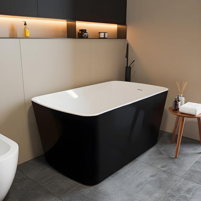 Freestanding Bathtub Acrylic Oval Soaking Tub, Modern Stand Alone Bath with Chrome Drain and Overflow, Comfortable Deep Soak Tub for Master or Guest Bathroom, 67inch