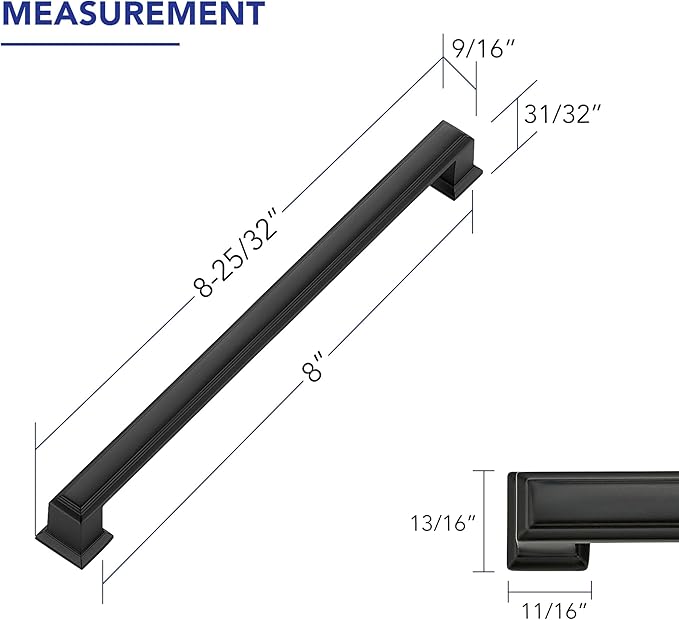 Ravinte Hardware 30 Pack Matte Black Cabinet Pulls, 8 Inch (204mm) Hole Center Zinc Alloy Drawer Handles for Kitchen Cabinets, Cupboards, Dressers, Square Solid Metal Hardware