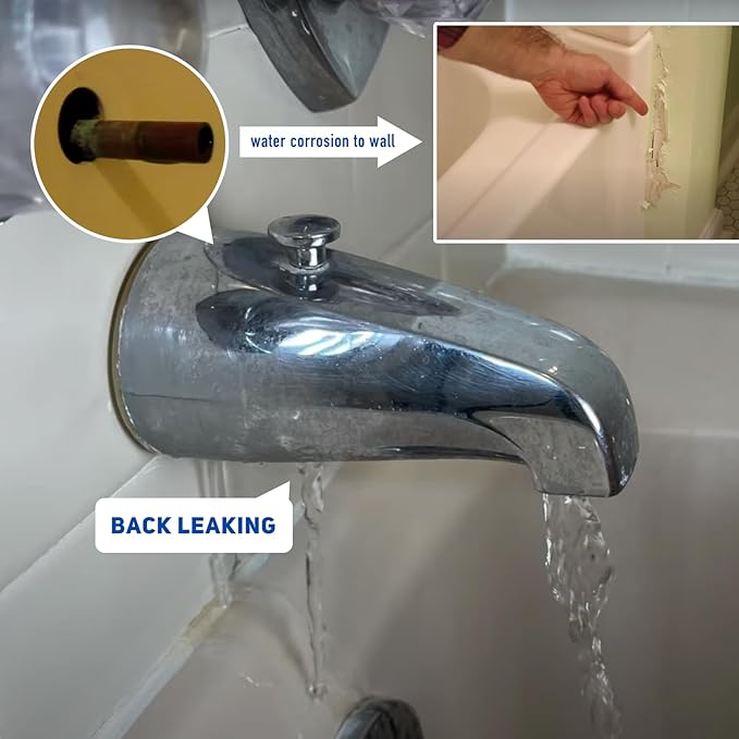 1/2" Thick Spacer for Tub Spout, Flange Trim Ring for Bath Faucet, Eschutcheon Cover Plate for Spigot with Split PVC Blocking Water, Shower Pipe Remodeling Sealer (304SUS-Brushed Nickel)