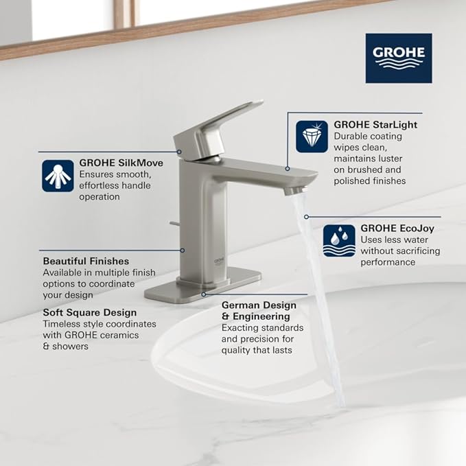 Grohe 101920GN00 Cubeo Single Hole Single Handle M-Size Bathroom Faucet, 1.2 GPM, Brushed Gold