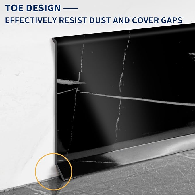 Flexible Baseboard Molding Trim 4 Inch Self-Adhesive Vinyl Wall Base Peel and Stick Cove Base Rubber Wall Baseboard Moulding Trim (60Ft, Black Stone)