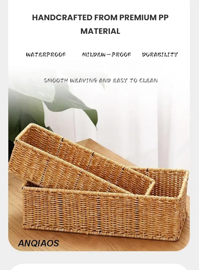 Small Plastic Rattan Baskets for organizing (Set of 2) | Bathroom Basket | Wicker Storage Basket | Toilet Paper Basket | Shelf Baskets | Rustic Style |Water-Resistant and Durable