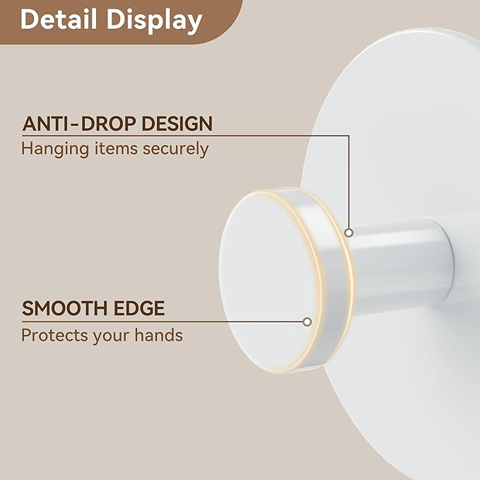 Adhesive Wall Hook for Coat and Towel: Extra Sticky 12 LB (Max), Stainless Coat Rack Door Holder Hanger, White 6-Pack Heavy Duty