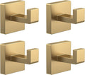 Kruodop 4 PCS Towel Hooks for Bathroom, Wall Mount Towel Holder, Black Matte Wall Robe Hook,Square Stainless Steel Door Hanger Towel Hook for Kitchen, Bedroom,Hotel,Pool,Coats（Gold）