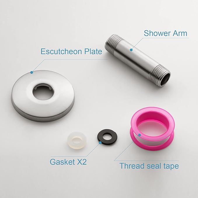 OFFO Shower Arm with Flange, 3 in Brushed Nickel Ceiling Mount Replacement Rain Shower Head Straight Arm Ceiling-Mounted For Fixed Shower Head & High Pressure Rain