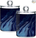 MNSRUU 2 Pack Qtip Holder Organizer Dispenser Beautiful Navy Blue Marble Bathroom Storage Canister Cotton Ball Holder Bathroom Containers for Cotton Swabs/Pads/Floss