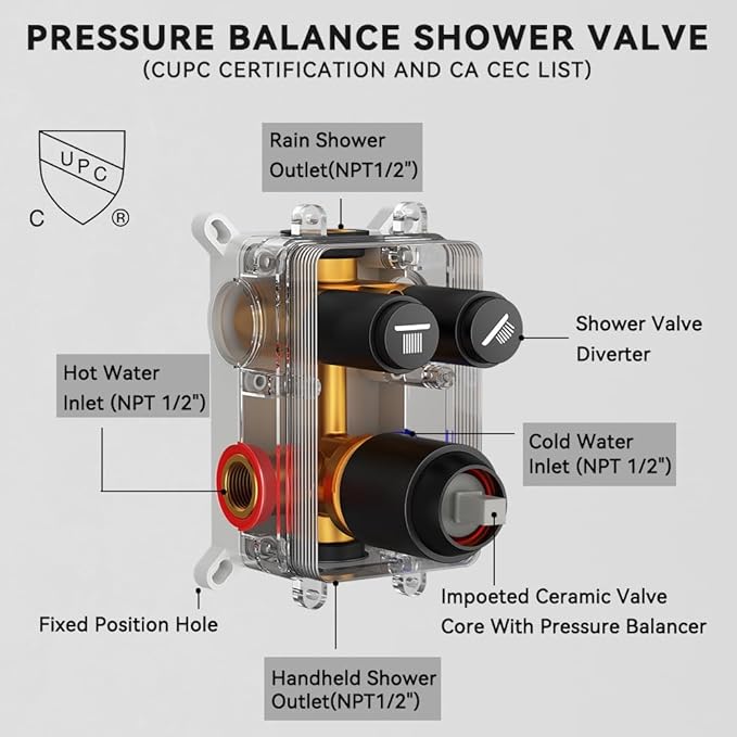 Shower Faucet Set Matte Black Shower System, STARBATH 10" Ceiling Mount Rain Showerhead and 6" Wall Mounted Rainfall Shower for Couples, On Off Button Valve Dual Head Shower Systems Complete