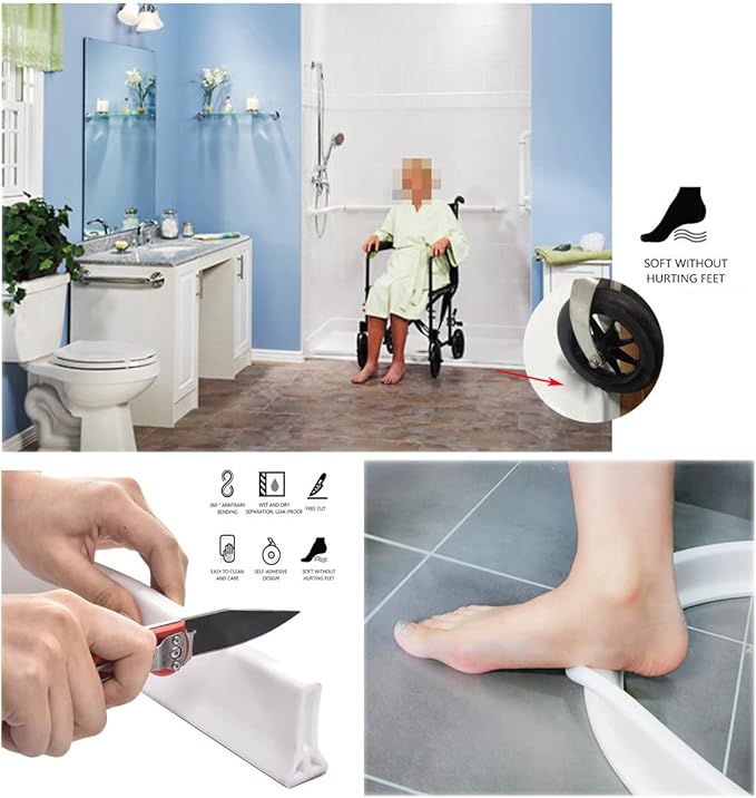 118Inch Collapsible Shower Threshold Water Dam 2" High Shower Barrier Water Stopper 2" Tall Shower Water Guard To Keep Water In Shower Dry And Wet Separation Bathroom Wheelchair Accessible
