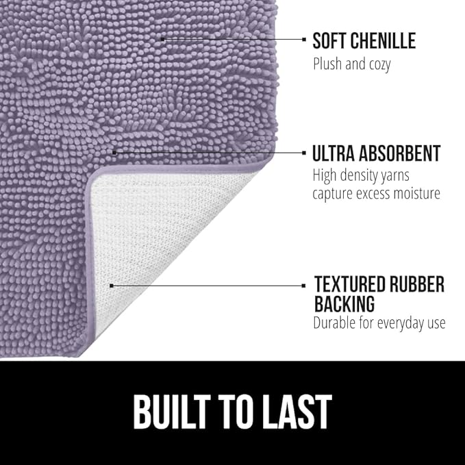 GORILLA GRIP Plush Absorbent Shaggy Chenille Bath Rug Mat for Oval Toilet Base with Rubber Backing, Machine Washable Rugs, Soft Microfiber Contour Mats for Toilets, Bathroom Decor, Lt Purple