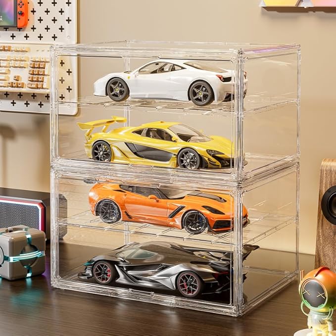 Extra Large 19.7"X14.6"X11.6" Acrylic Display Case with 1 Division Board, Clear Organizer Box Plastic Holder with Magnetic Door for Handbags, Purses, Boots, Figures, Book
