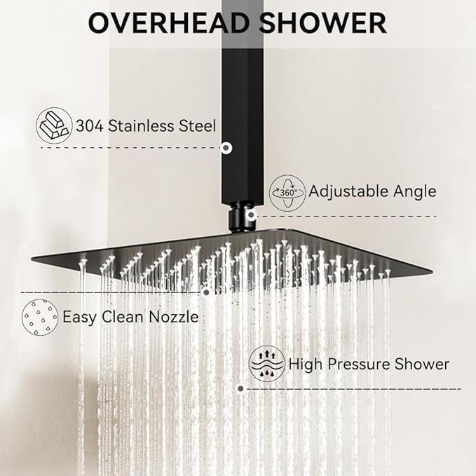 Shower Faucets Sets Shower System Matte Black, STARBATH 12" Ceiling Mount Rain Showerhead and 8" Wall Mounted Rainfall Shower for Couples, On Off Button Valve Dual Head Shower Systems Complete