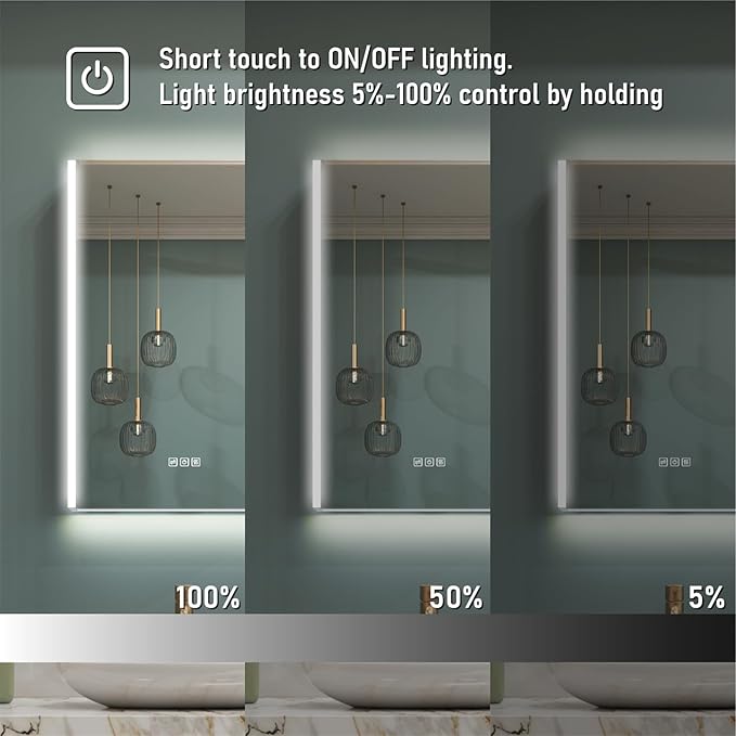 WELLFOR 20" x 30" LED Mirrored Bathroom Cabinet, Mirror Medicine Cabinet with Lights, Defogging LED Mirror Cabinet with Outlets & USB Ports, Surface Mounted, Right Opening Door, Hardwired Connected