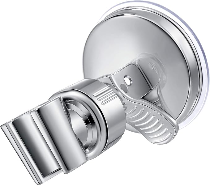 Zhehao Adjustable Shower Head Holder, Removable Suction Cup Shower Head Holder, No Drill Wall Mounted Suction Bracket with Chrome Polished for Marble Glass Metal Ceramic(2,Silver Wrench)
