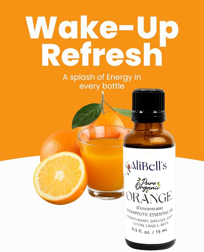 AliBell's - Aromatherapy Oils - Orange Essential Oil Organic - 15 ml Undiluted Therapeutic Grade A Concentrate for Any Use