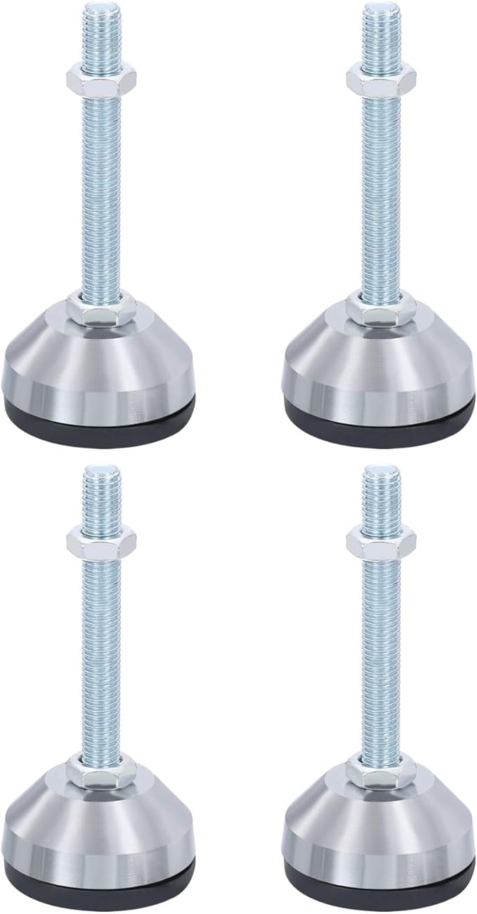 PATIKIL Furniture Leveling Feet 2.4" Dia Base M12 Thread, 4 Pcs Carbon Steel Adjustable Threaded Furniture Levelers Screw on Leg Levelers with Pads for Desk Chair Cabinet, Black