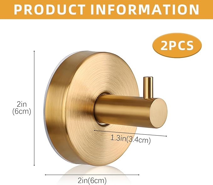 2 Pcs Suction Shower Hooks, Stainless Steel Gold Suction Cup Hook, Removable Shower Holder Towel Rack for Bathroom, Kitchen Glass Door Wall for 15 Lb Heavy Duty Clothes - Gold