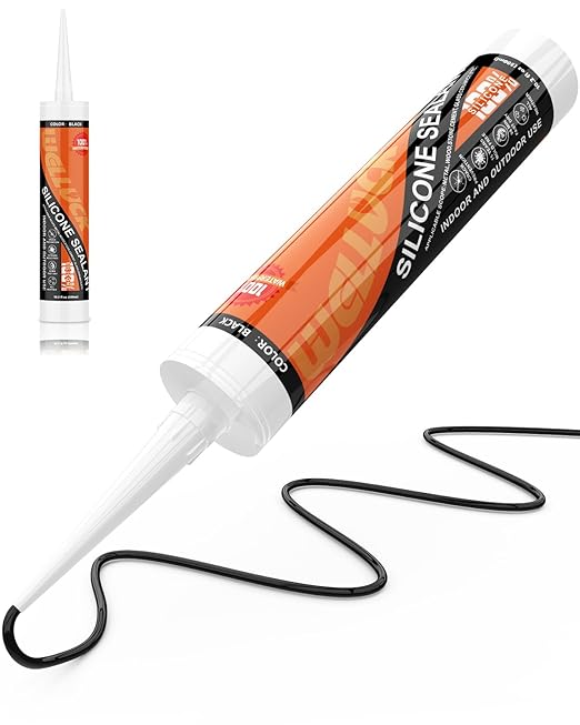 WELLUCK Black Silicone Caulk, 100% Waterproof Silicone Sealant Adhesive Caulking,for RV, Kitchen,Bathroom, Window, Door, Glass,10.2FL.OZ/300ML（1 Pack）