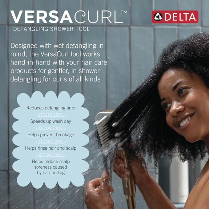 Delta VersaCurl Detangling Handheld Shower Head Tool for Curly Hair with 3 Curl Defining Brush Inserts Included, Detangler Brush Hand Shower with Hose, Champagne Bronze 74B430CZ