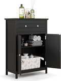 COSTWAY Bathroom Floor Cabinet, Wooden Side Storage Organizer w/Larger Drawer, Adjustable Shelf & 2-Door Cupboard, Freestanding Storage Cabinet for Living Room, Kitchen, Entryway (Black)