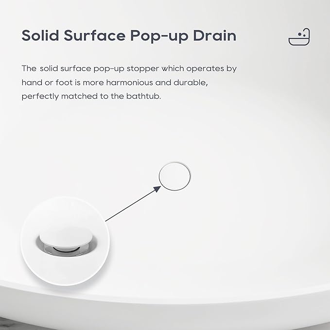 SJ STAR&JANE 69" Solid Surface Freestanding Bathtub, Matte White Oval Stone Resin Soaking Tub Stand Alone Tub with Overflow and Pop-up Drain for Modern Bathrooms