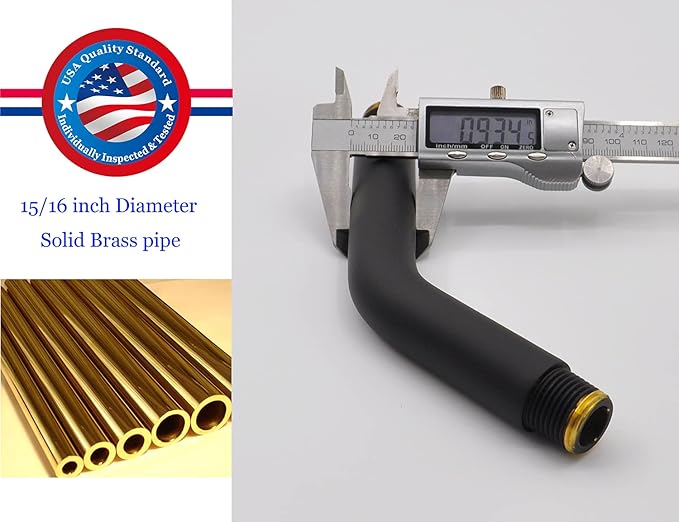 Aquaiaw Shower Arm and O-Ring Flange, 6 inch, Solid Brass, Round, Both 1/2 NPT Tapered Threads, Matte Black Wall Mount Shower Arm Extension with Escutcheon, for Rainfall Shower Head Max. 10 inch