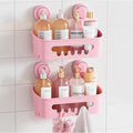 TAILI Shower Caddy Suction Cup 2 Pack, Heavy Duty Bathroom Organizer, Removable Shelves for Inside Shower, Shampoo, Waterproof Suction Plastic Storage for Bathroom Accessories Holder, Pink
