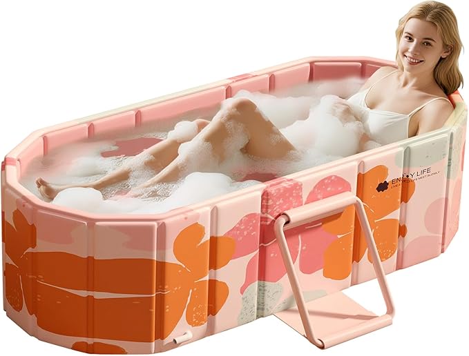 Portable Foldable Bathtub, Freestanding Bathtub No Installation, Bathroom SPA Soaking Bath Tub, Shower Stall Collapsible Hot & Ice Bath for Indoor Outdoor (Pink, ‎47.2"L x 21.6"W x 19.6"H)