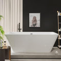 59"Acrylic Freestanding Bathtub, Modern Soaking Tub with Matte Drain and Black Overflow, Glossy White, Deep Ergonomic Design, Double-Walled Insulation, CUPC Certified Bath Tub