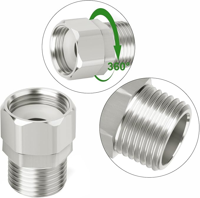 TAISHER 2PCS 304 Stainless Steel Flexible Movable Connector, 1/2" Male for Sprayer, Angled Valve, Shower Arm