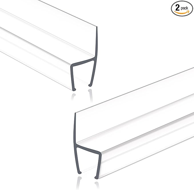 Frameless Shower Door Seal Strip 2 Pack x 39 Inch H for 3/8" Thick Glass Shower Door Side Seal Strip Bottom Seal Door Sweep, Ultra Clear Polycarbonate Stop Shower Leaks Create A Water Barrier