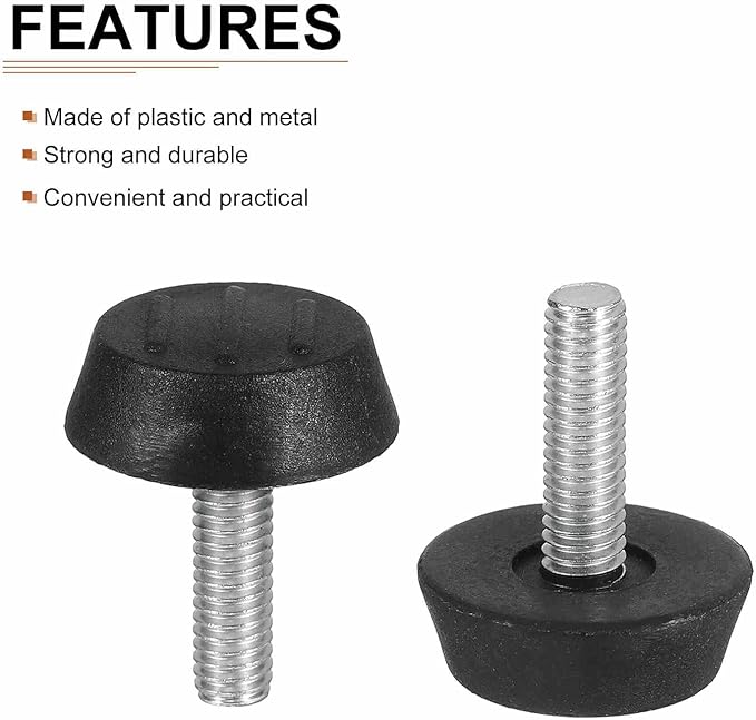 M6x20x25mm(DxLxOD) Screw on Furniture Glide Leveling Feet - 16Pack - Good for Furniture - Adjustable Thread Furniture Levelers - Black