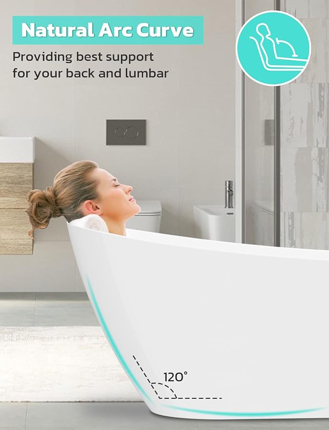 Freestanding Bathtub, 55 inch Acrylic Free Standing Soaking Bathroom Tub with Brushed Nickel-Finished Overflow and Anti-Clogging Drain, Easy Installation