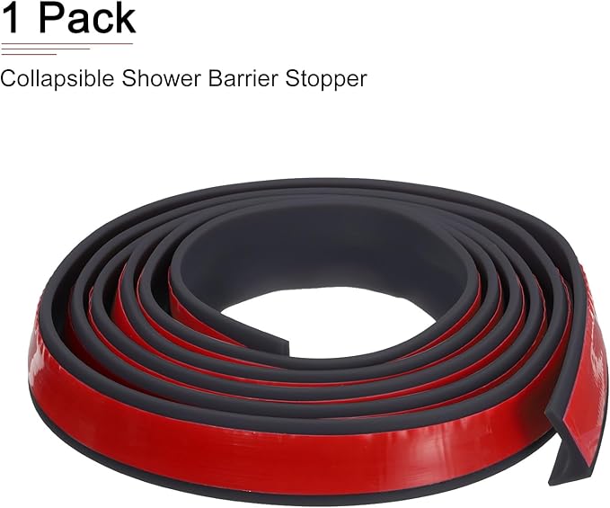 79"x0.8"x0.5" (LxWxH) Collapsible Shower Barrier Stopper - 1 Pack - Good for Bathroom Kitchen - L Shape Water Splash Guard Blocker - Black
