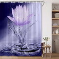 Lotus Shower Curtain Black White Violet Flower Elegant Blooming Floral with Dew Spring Flower Reflection on Water Modern Romantic Polyester Fabric Bathroom Decor 70×70 Inch with Hook