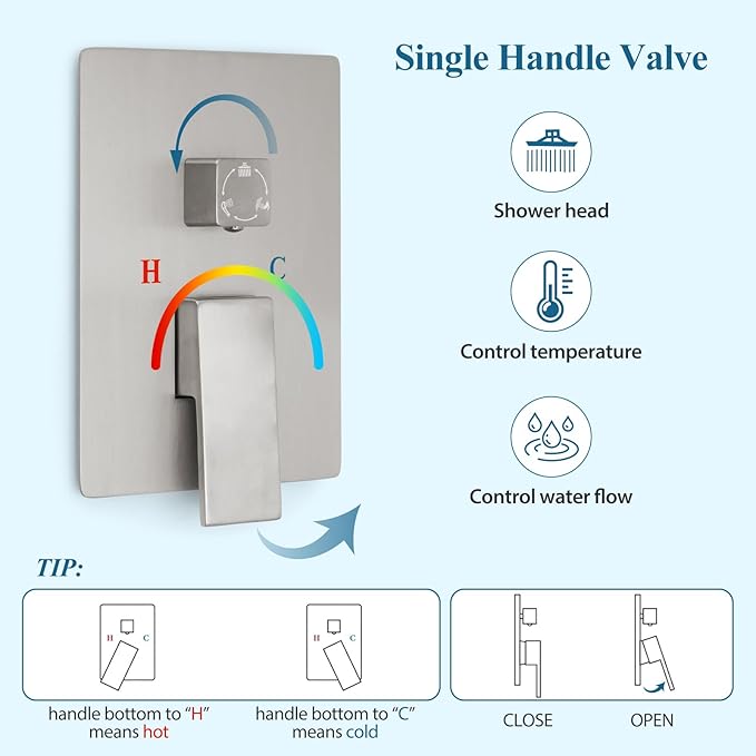 10 inch Square Shower Head and Handheld Set, Gasecoet Shower System with Tub Spout Wall Mounted Shower Faucet for Bathroom - Brushed Nickel (With Shower Valve)