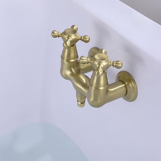 SUMERAIN 3-3/8" Tub Wall Mount Clawfoot Bathtub Faucet Two Cross Handles Brushed Gold